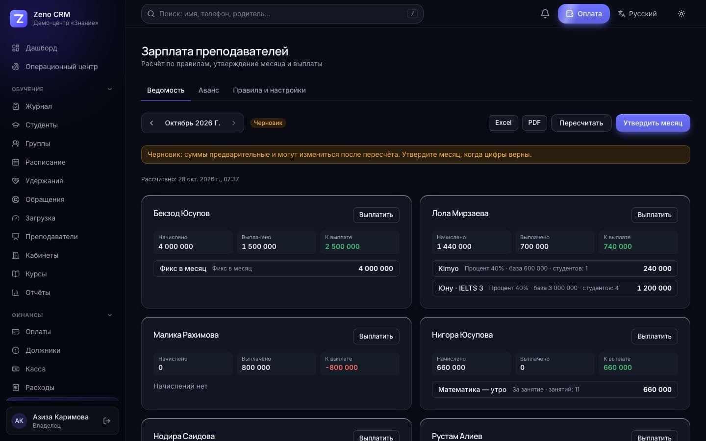 Зарплата преподавателей